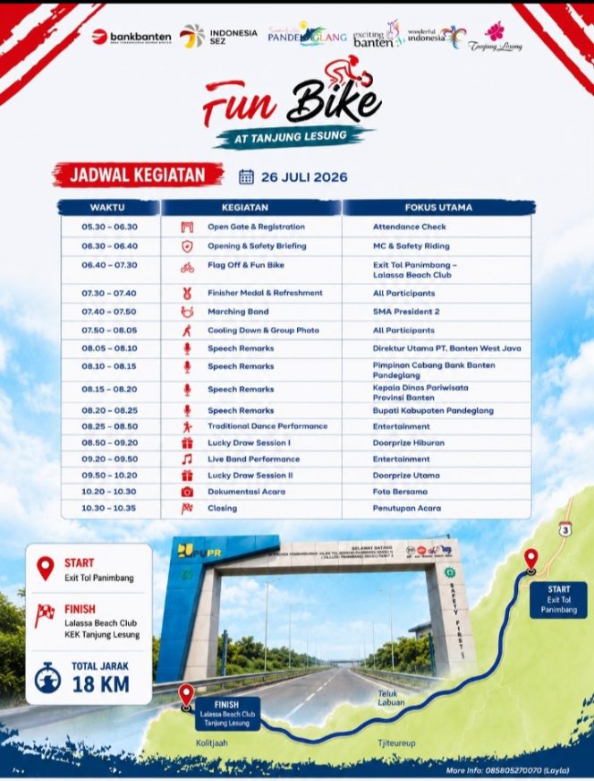 
					Fun Bike Exit Tol Panimbang–KEK Tanjung Lesung 26 Juli 2026, Simbol Optimisme Terbukanya Akses Tol Penggerak Ekonomi dan Pariwisata Pandeglang